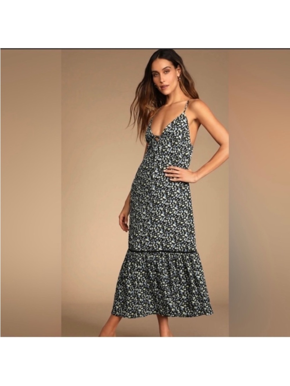 LULU'S Way Too Darling Black Floral Maxi Dress NWT - Picture 2 of 3